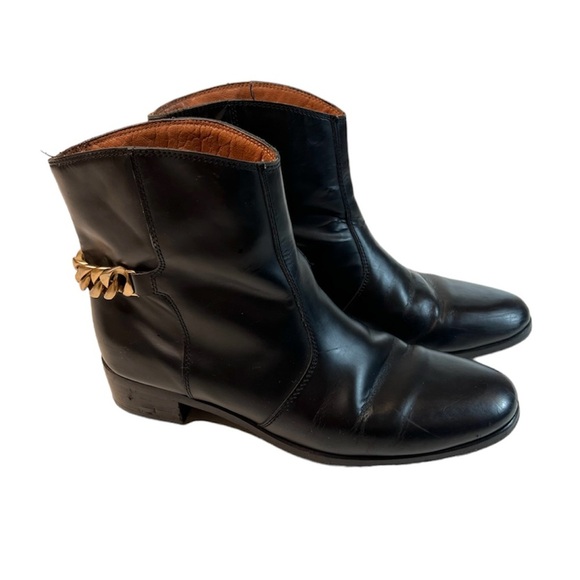 See By Chloe Black Leather Ankle Boots with Gold Chain Size 38 - Picture 1 of 12